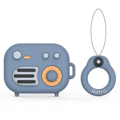 ყურსასმენის ქეისი For Apple AirPods Pro Phonograph Shape Silicone Protective Case with Strap - Blue