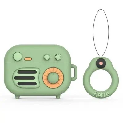 ყურსასმენის ქეისი For Apple AirPods Pro Phonograph Shape Silicone Protective Case with Strap - Green