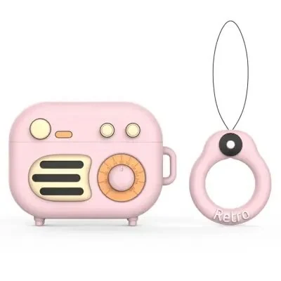 ყურსასმენის ქეისი For Apple AirPods Pro Phonograph Shape Silicone Protective Case with Strap - Pink